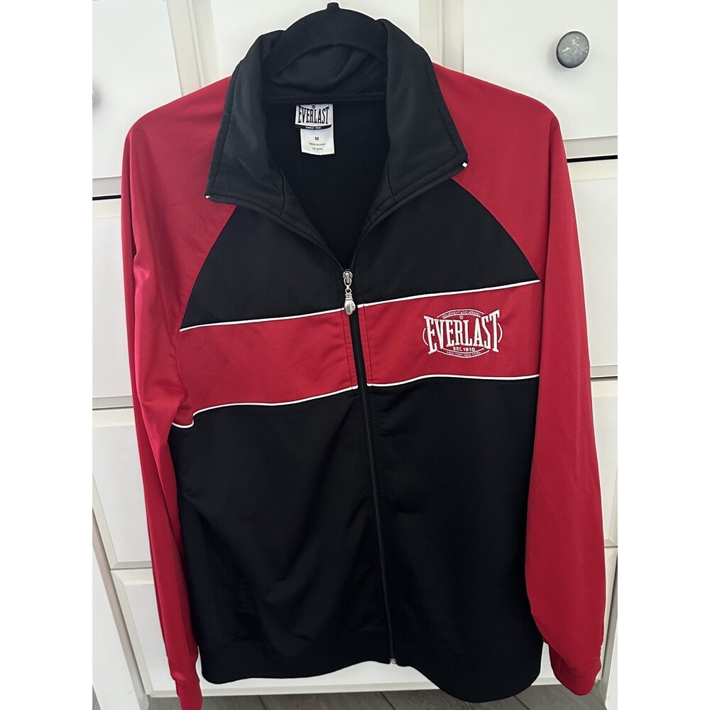 Vintage Everlast Track Jacket Mens M Black Red Zip Boxing Warm Up Track Y2K
